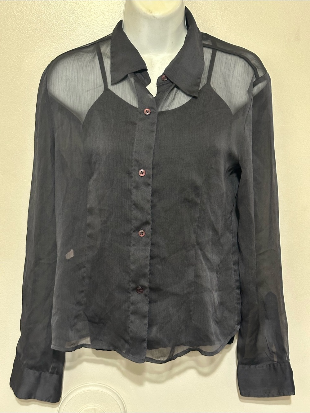 Express Sheer Black Button‑Up Blouse Size Small Lightweight Chiffon Top